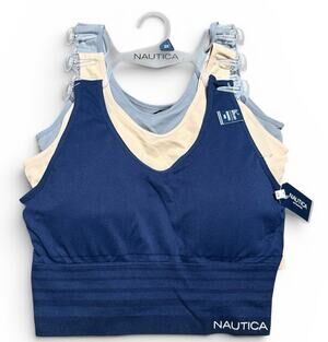 Nautica Intimate Seamless Lounge Bra, 3 Pack, Navy Gray Beige, Plus Size 2X, NWT